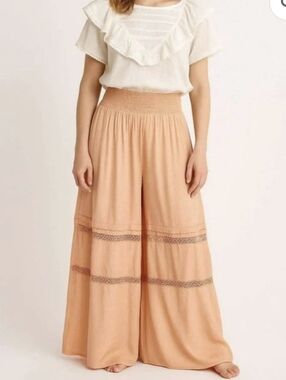 Guadalupe Palacio Pants Bohemian Wide Leg Relaxed Fit Oversize Peach M NWT